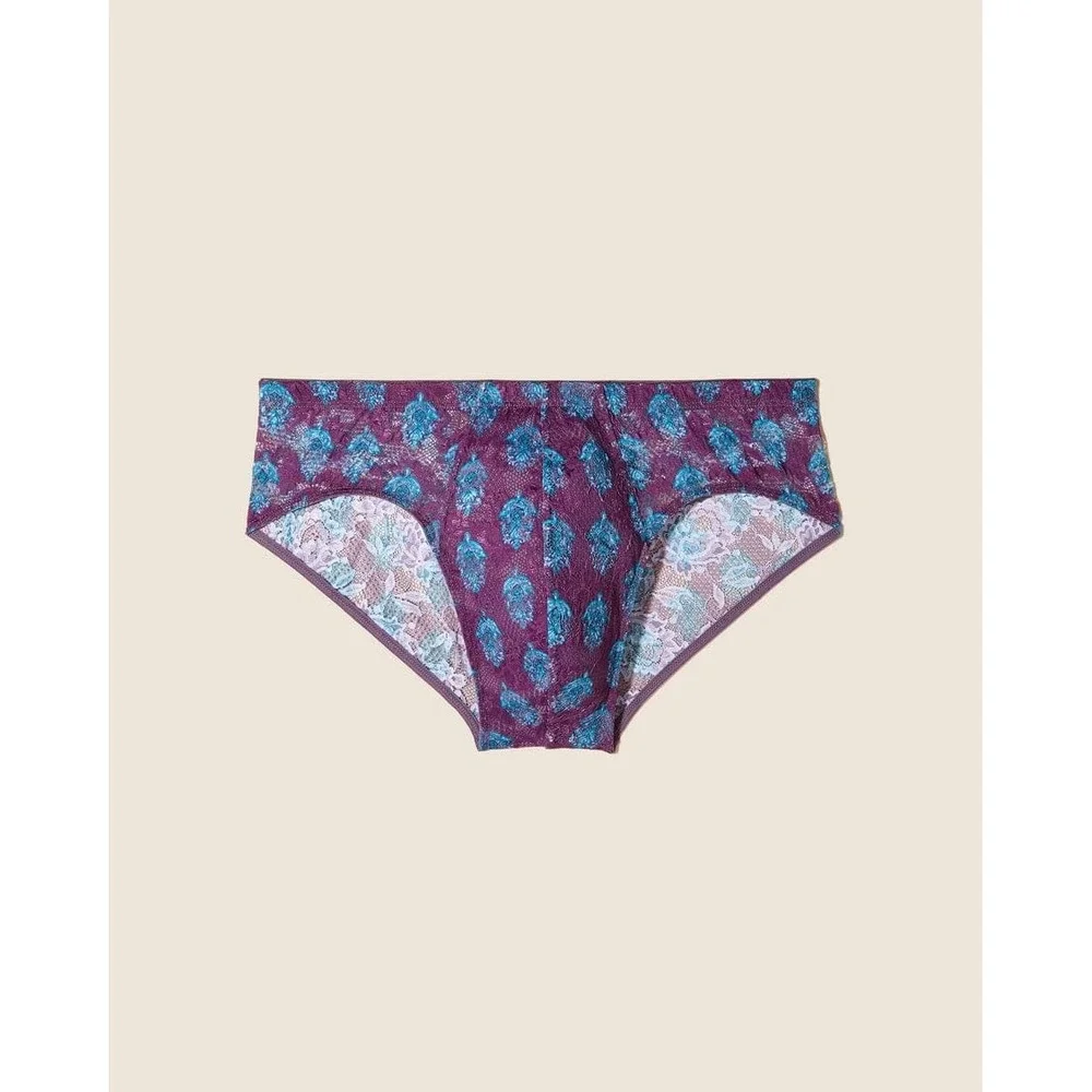 Cosabella Mens Purple Blue‎ Floral Lace Low Rise Briefs Underwear New